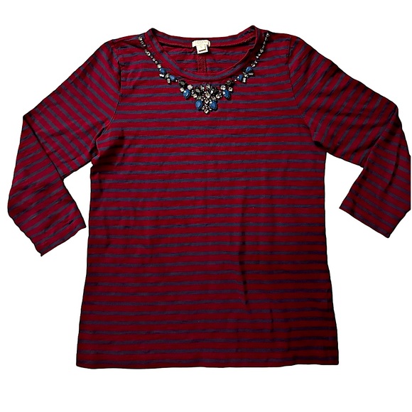 J. Crew Factory Jeweled Striped 3/4 sleeve - Picture 5 of 11